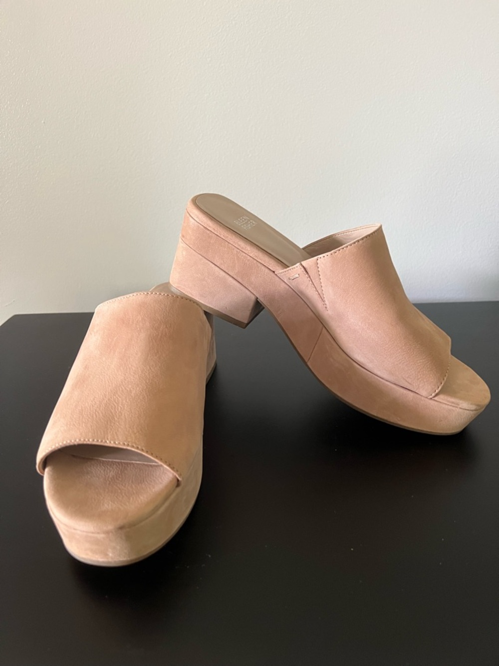 Eileen Fisher Tan Nubuck Chunky Platform Slides 9.5